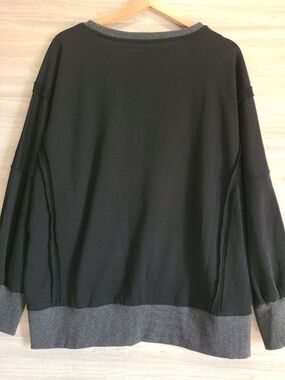 Black Oversized Sweatshirt L Drop Shoulder Raw Hem Casual Streetwear
